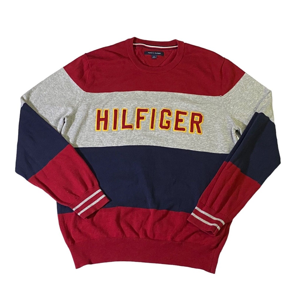 Tommy Hilfiger Tri-Color Sweater, Size Men’s Large Red White And Blue